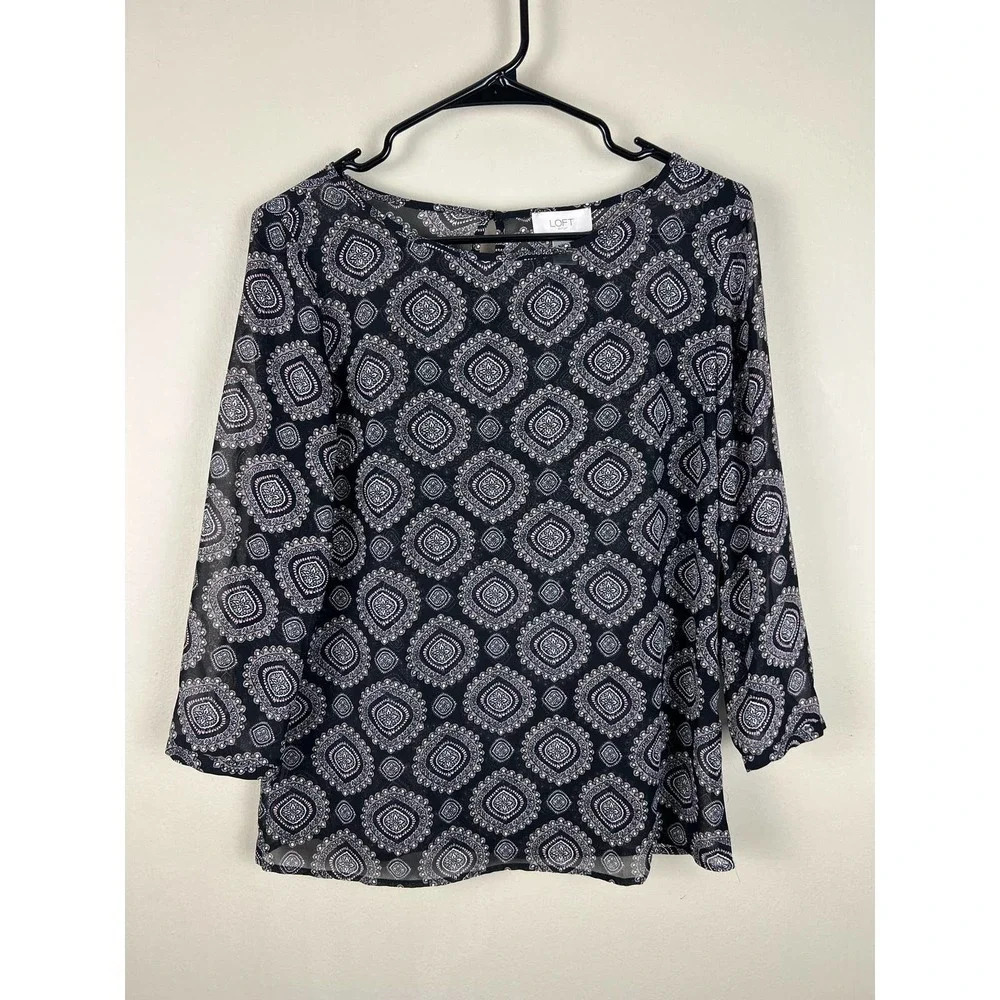 Ann Taylor Loft Paisley Sheer Black Blouse Women’s Size XS - Picture 1 of 3